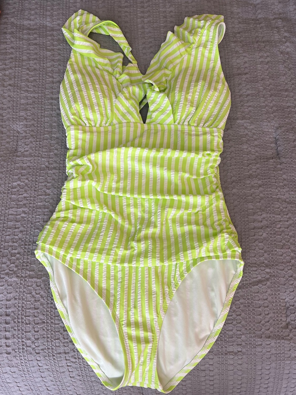 Ellen Tracy Lime Green Citrus Striped One-Piece Swimsuit- Size 6